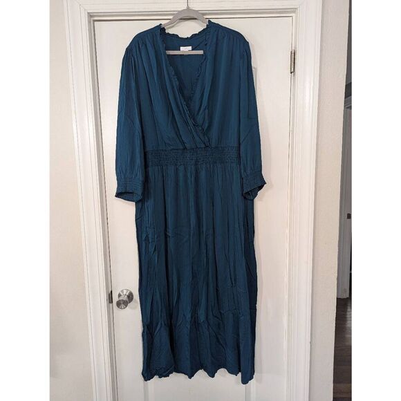 J. Jill Dresses & Skirts - J. Jill Surplice Midi Dress women's size 4x turquoise elastic ruffle coastal